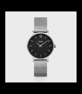 CLUSE Montre Minuit Watch Mesh, Black, Silver Colour