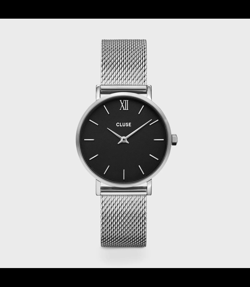 CLUSE Montre Minuit Watch Mesh, Black, Silver Colour