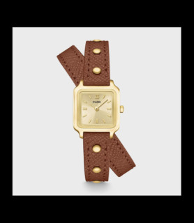 CLUSE Montre Gracieuse Mini Watch Double Leather Nutshell, Studs, Gold Colour