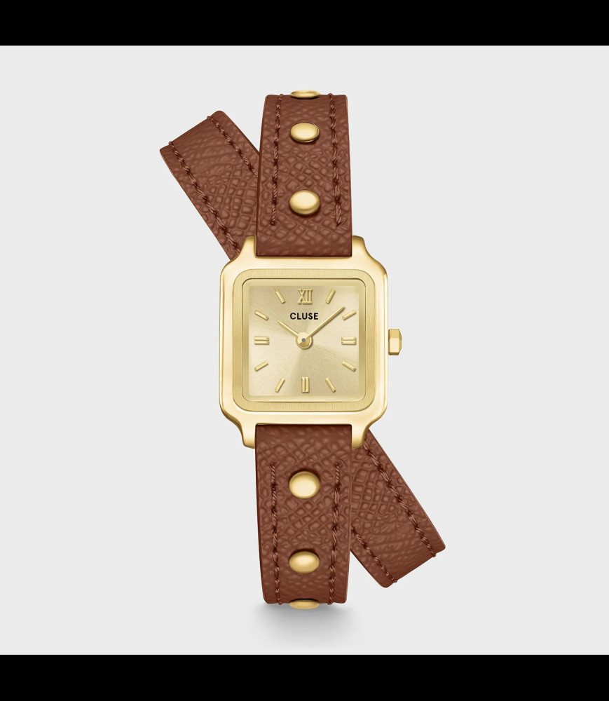 CLUSE Montre Gracieuse Mini Watch Double Leather Nutshell, Studs, Gold Colour