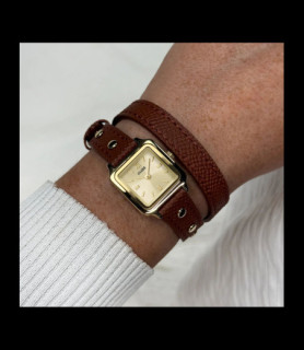 CLUSE Montre Gracieuse Mini Watch Double Leather Nutshell, Studs, Gold Colour