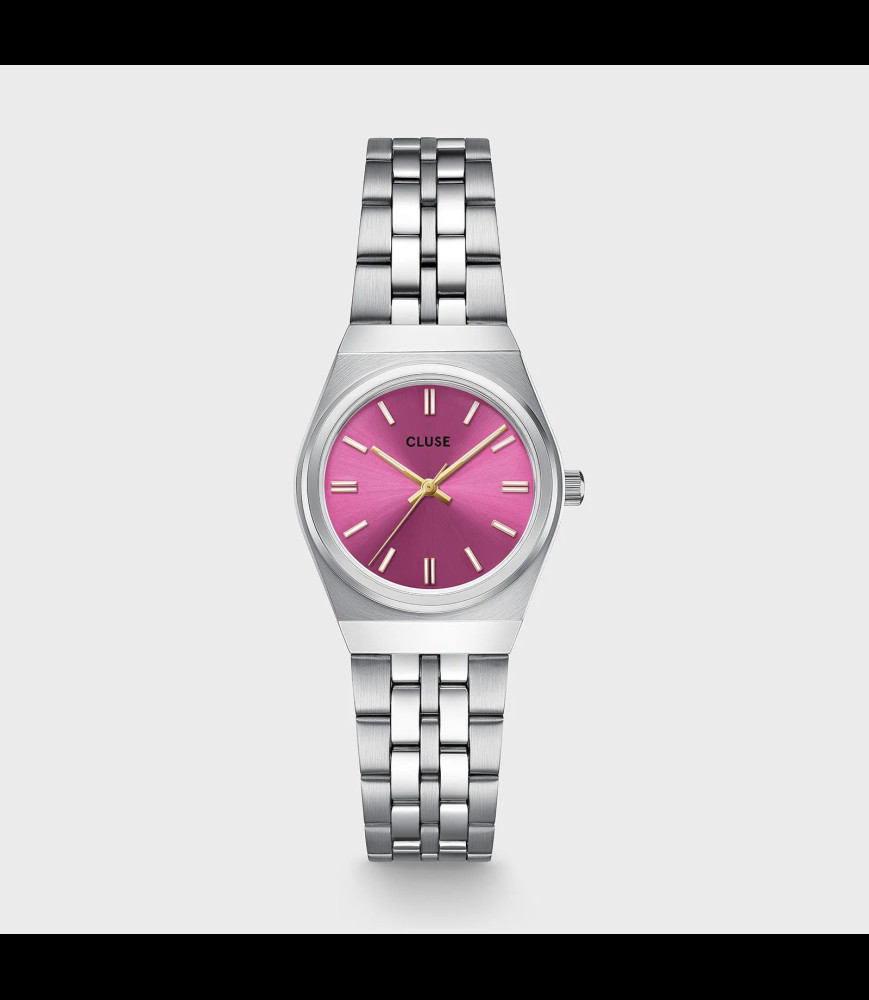 CLUSE Montre Retro 70s Mini Watch Steel, Fuchsia, Silver Colour