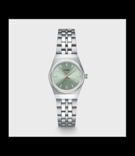 CLUSE Montre Retro 70s Mini Watch Steel, Sage Green, Silver Colour