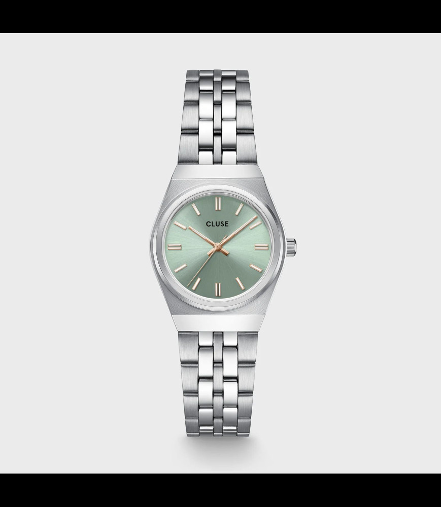 CLUSE Montre Retro 70s Mini Watch Steel, Sage Green, Silver Colour