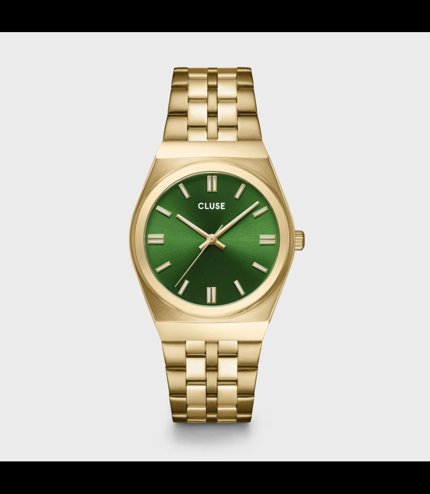CLUSE Montre Retro 70s Watch Steel, Forest Green, Gold Colour