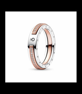 PANDORA Bague Signature et Pavé Bimatière Argent Massif, Métal doré à l'Or Rose 14 carats  DOIGT 50