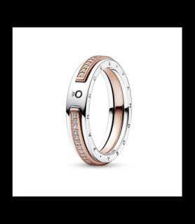 PANDORA Bague Signature et Pavé Bimatière Argent Massif, Métal doré à l'Or Rose 14 ct  DOIGT 54