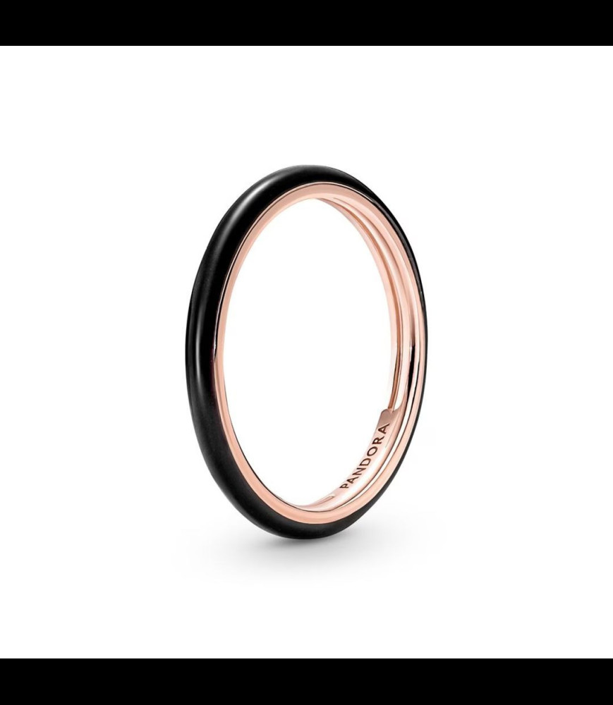 PANDORA Bague Résine Façon Émail Noire Pandora ME Métal doré à l'Or Rose 14 carats DOIGT 58