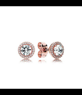 PANDORA Boucles d'oreilles clous Pandora Timeless halo scintillant ronds en metal doré rose et oxyde de zirconium