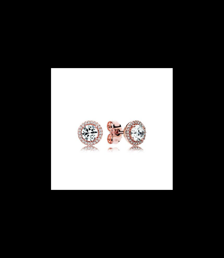 PANDORA Boucles d'oreilles clous Pandora Timeless halo scintillant ronds en metal doré rose et oxyde de zirconium