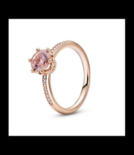 PANDORA Bague Pandora Signature solitaire couronne scintillante rose en métal doré rose et oxyde de zirconium et cristal, tail