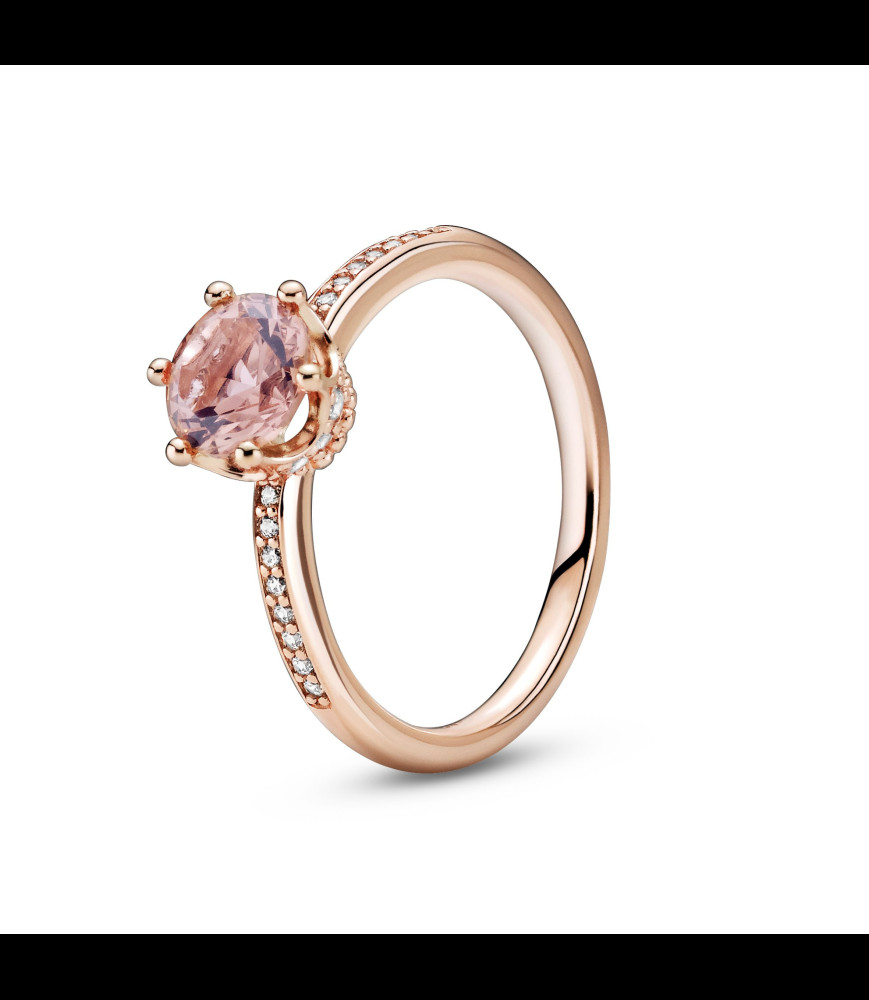 PANDORA Bague Pandora Signature solitaire couronne scintillante rose en métal doré rose et oxyde de zirconium et cristal, tail