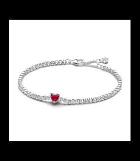 PANDORA Bracelet Rivière Cœur Rouge Scintillant argent taille 18 cm