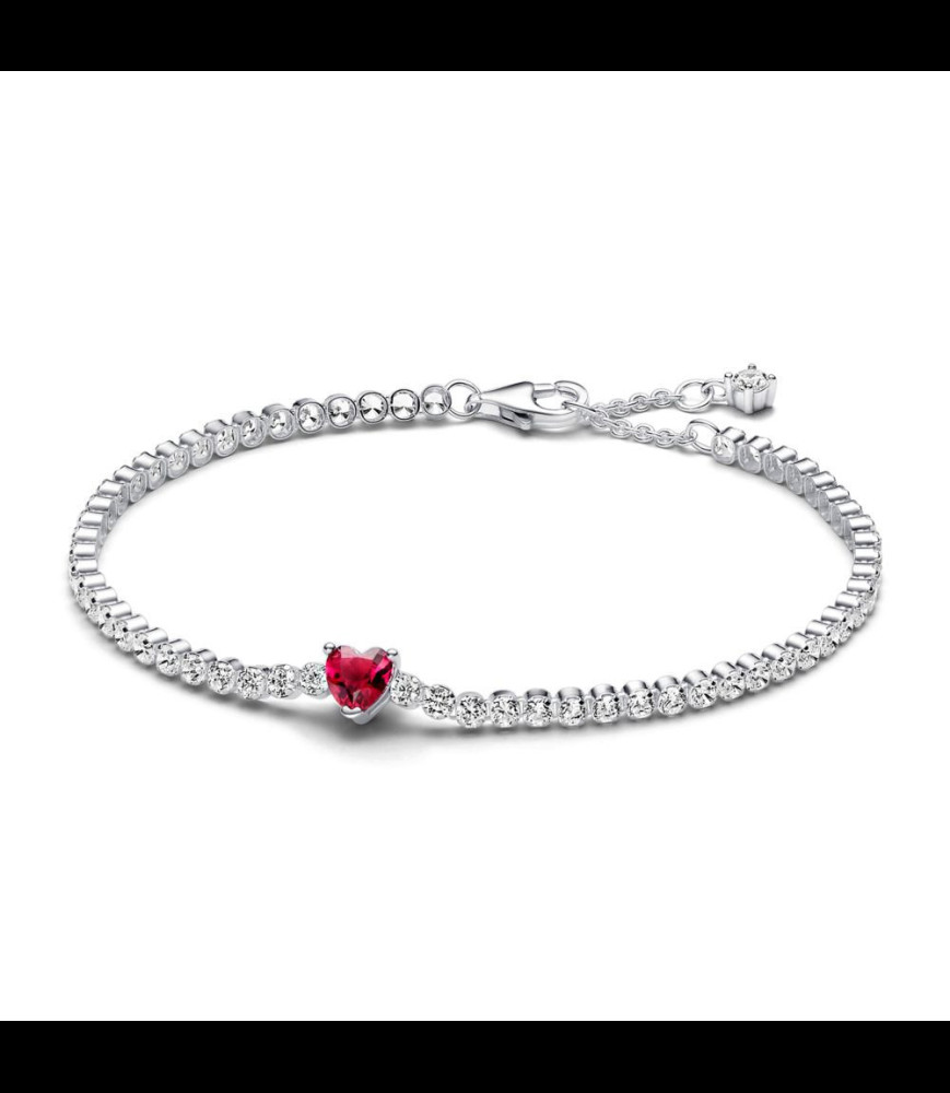 PANDORA Bracelet Rivière Cœur Rouge Scintillant argent taille 18 cm