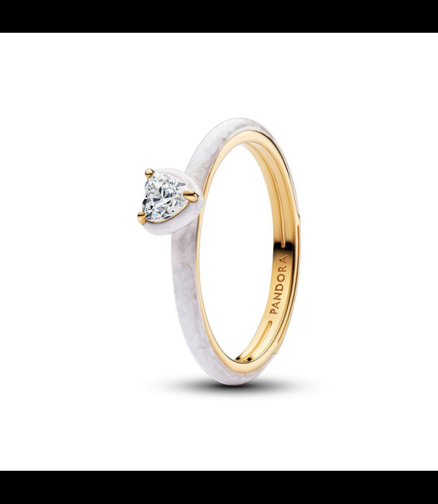 PANDORA Bague Cœur Chakra Blanc Métal doré à l'Or 14 carats TAILLE 52