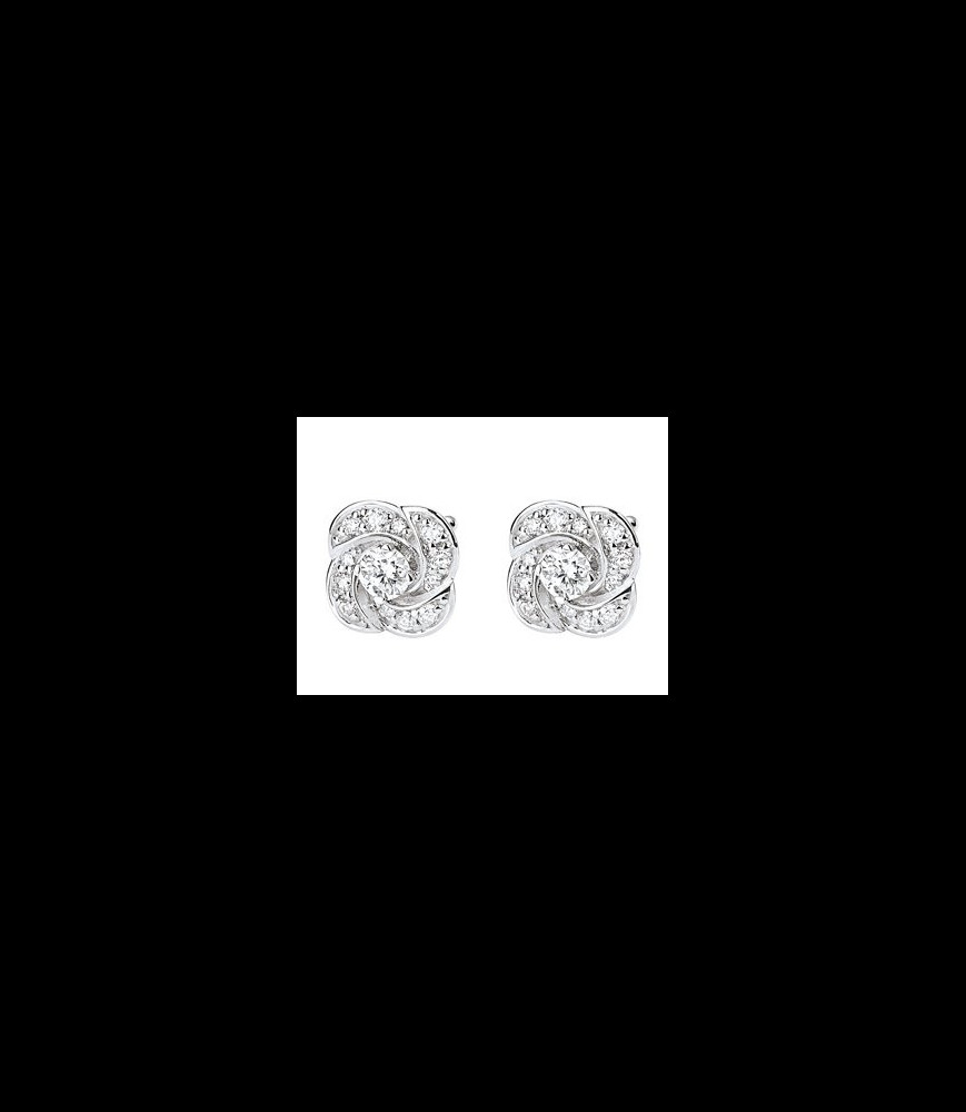 BOUCLES D OREILLES OR BLANC 18 CTS DIAMANTS 0.20 CTS