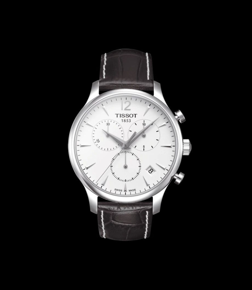 TISSOT Montre en cuir pour homme, couleur café,