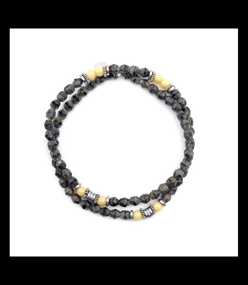 TETES BLONDES SHARKY RANGIROA Gris pepper Collier et Bracelet 2 tours