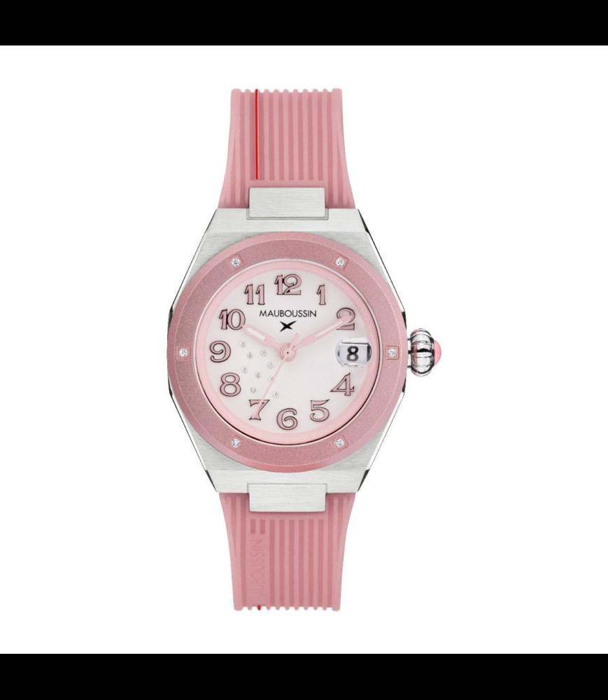 MAUBOUSSIN Montre KAB femme rose Acier, diamants et bracelet silicone rose