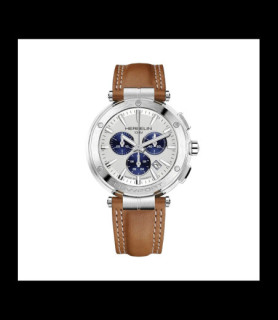 HERBELIN NEWPORT – CHRONOGRAPHE – ACIER & CUIR CAMEL