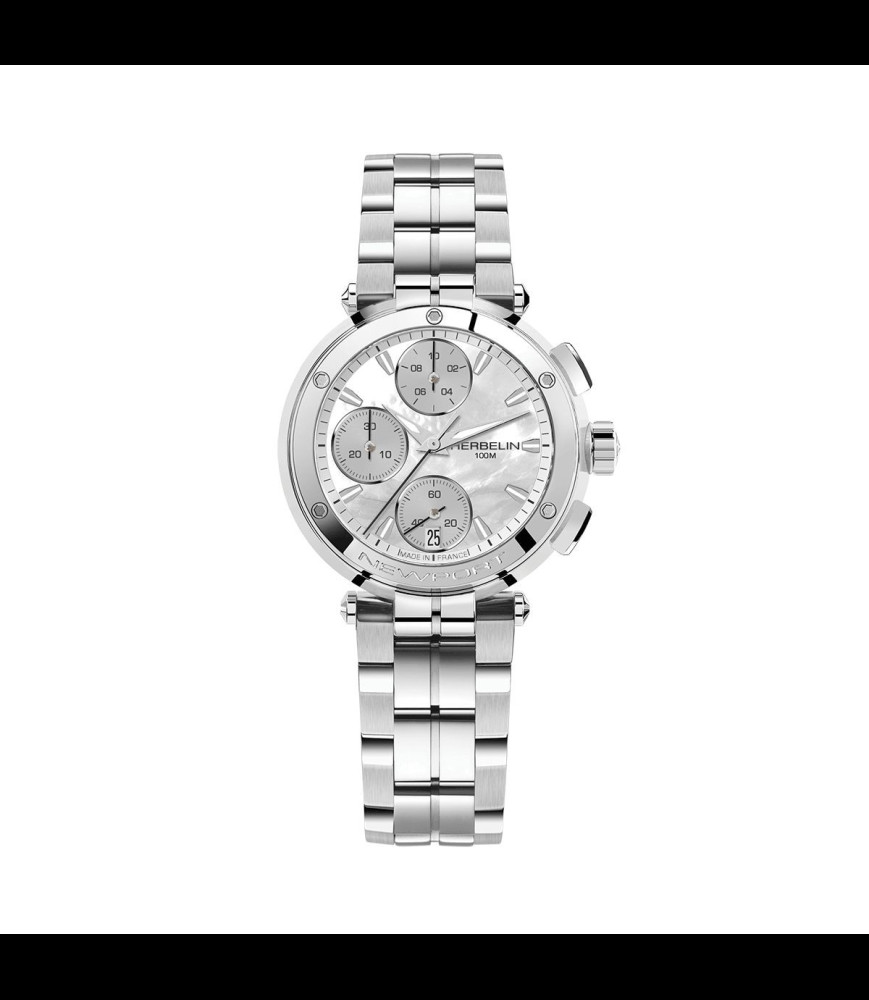 HERBELIN NEWPORT – CHRONOGRAPHE LADY – ACIER & NACRE