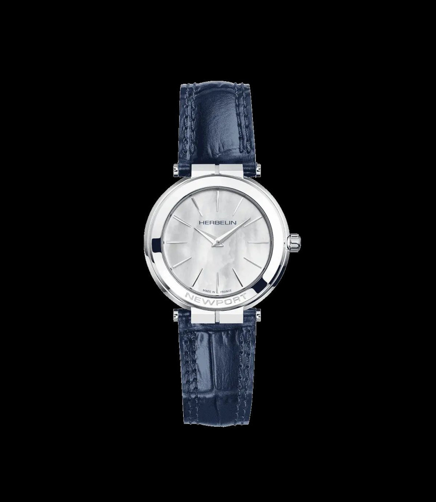 HERBELIN NEWPORT – SLIM QUARTZ – ACIER & CUIR BLEU