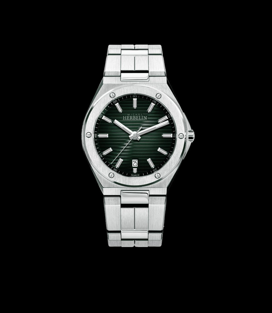HERBELIN  CAP CAMARAT – QUARTZ DATE – ACIER & VERT