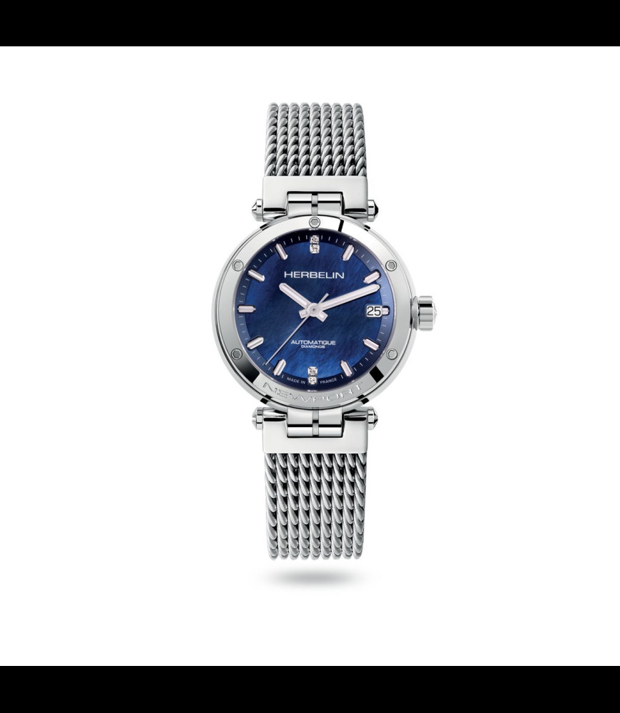 HERBELIN NEWPORT – AUTOMATIQUE – NACRE BLEUE & DIAMANTS