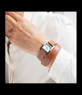 HERBELIN MONTRE Ve AVENUE – BRACELET DOUBLE – ACIER & CUIR BRUN