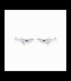THOMAS SABO Boucles d'oreille grimpante dauphins vec pierres bleues
