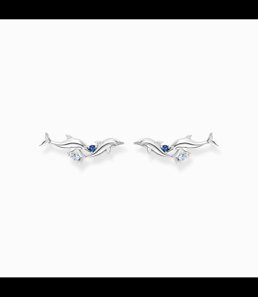THOMAS SABO Boucles d'oreille grimpante dauphins vec pierres bleues