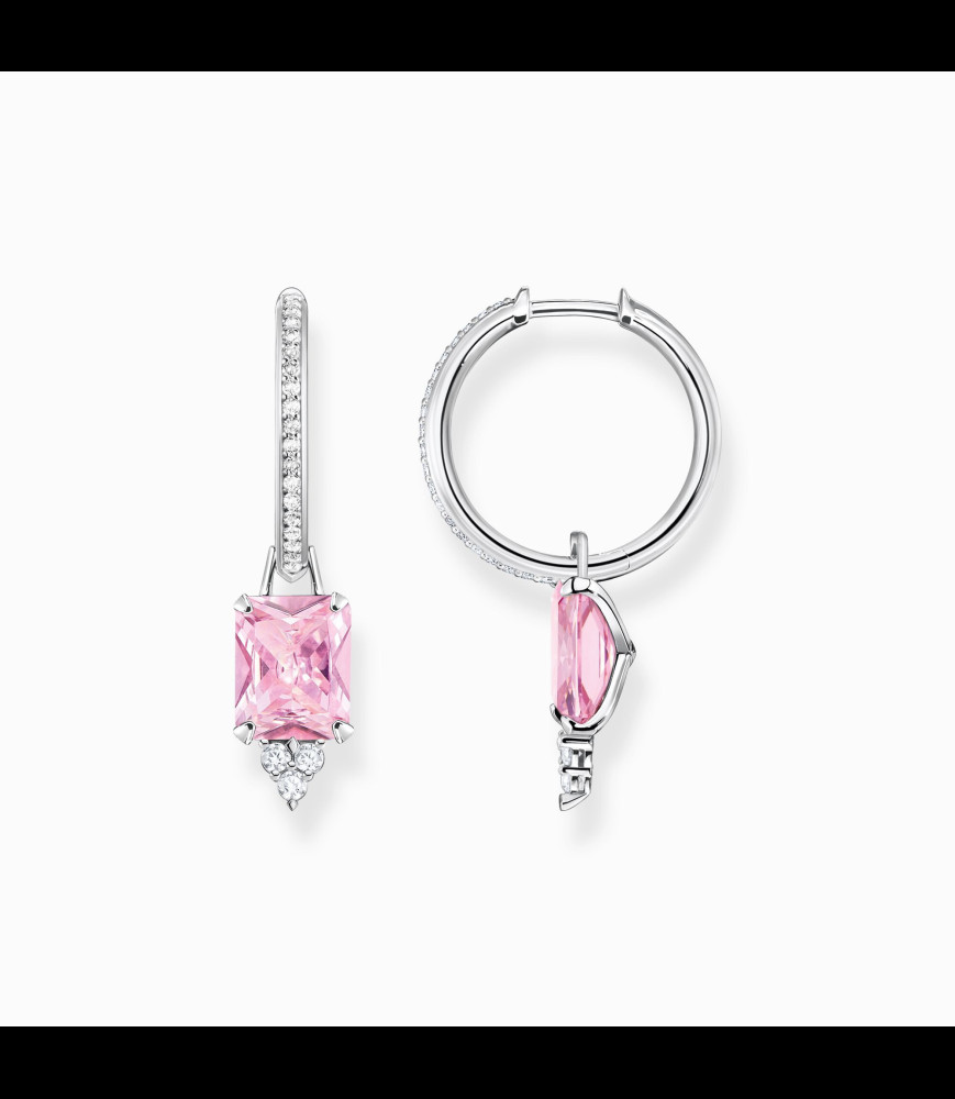 THIOMAS SABO Créoles avec pierres roses et blanches argent