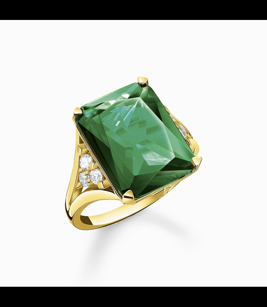 THOMAS SABO Bague avec pierres verte et blanches plaqué or TAILLE 56