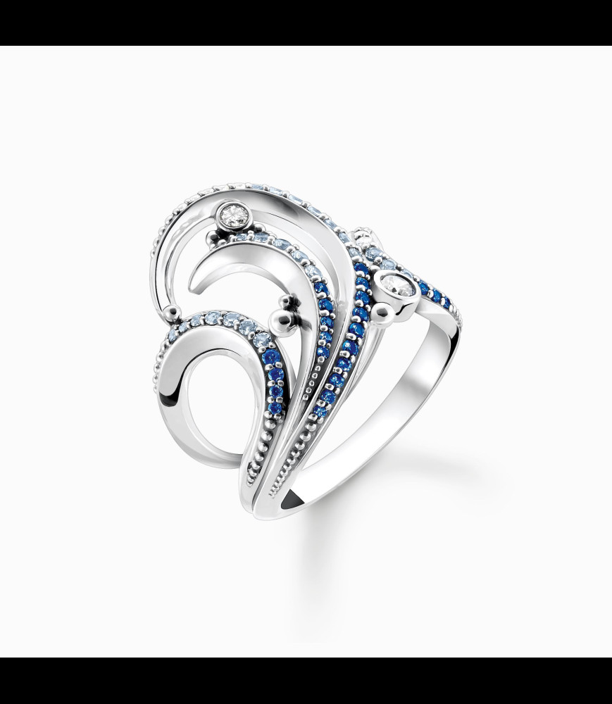THOMAS SABO Bague vague vec pierres bleues   taille 54