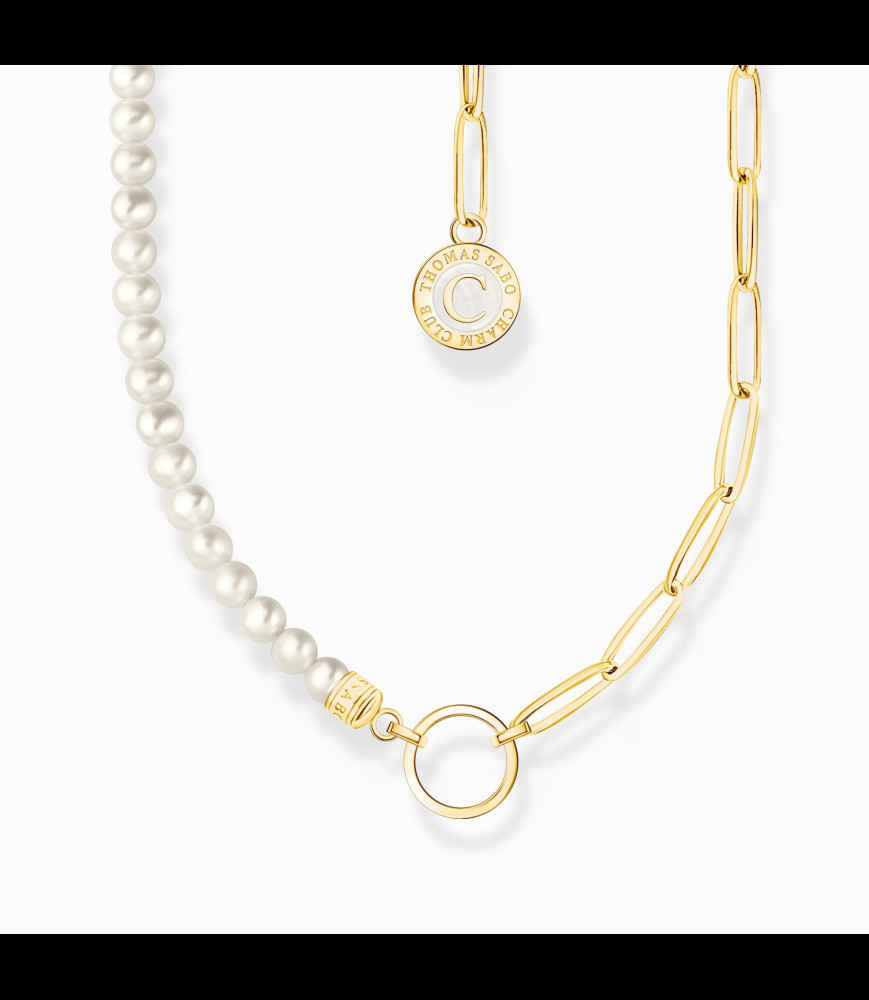 THOMAS SABO Collier de perles de culture d’eau douce et chaîne à maillons plaqué or