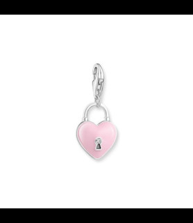 THOMAS SABO Breloque Charm en argent, cadenas cœur rose