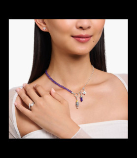 THOMAS SABO Pendentif Charm astronaute avec gemmes multicolores en argent noirci