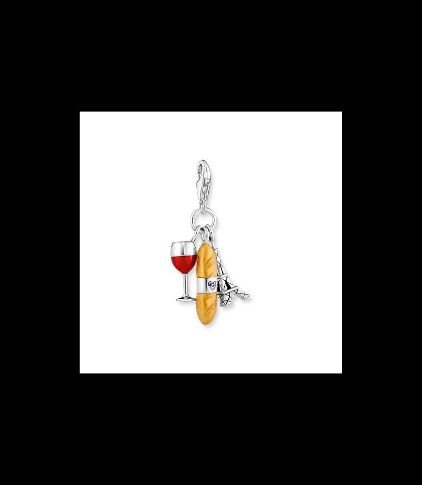 THOMAS SABO Breloque Charm verre de vin rouge, baguette et tour Eiffel en argent