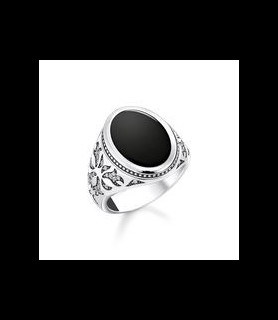 THOMAS SABO Chevalière sertie d’onyx noir, argent noirci TAILLE 64