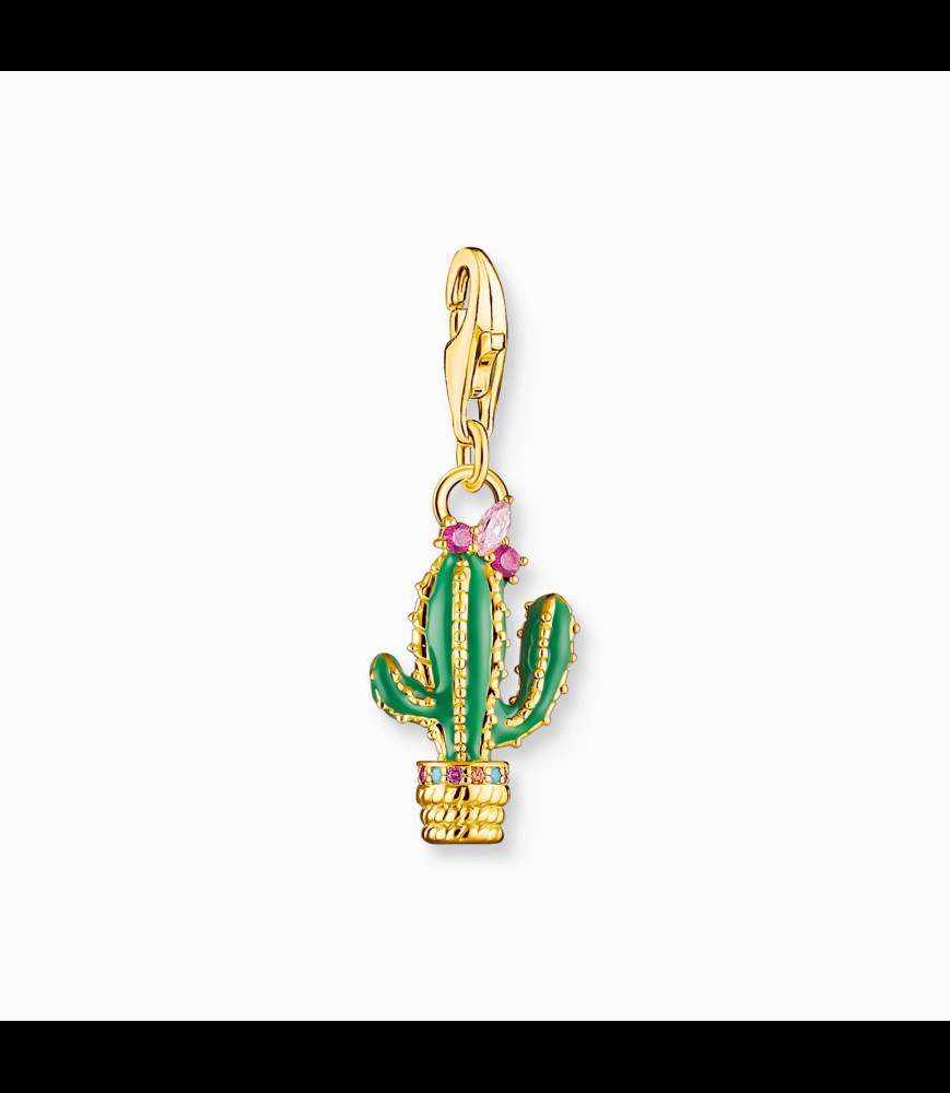 THOMAS SABO Pendentif Charm cactus vert plaqué or
