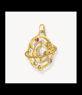 THOMAS SABO Pendentif avec anneau planétaire et pierres multicolores plaqué or