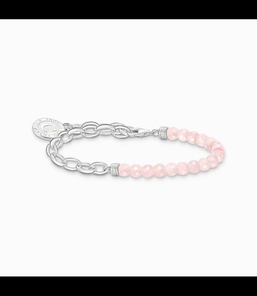 THOMAS SABO Bracelet Charm avec beads de quartz rose et Coin argent