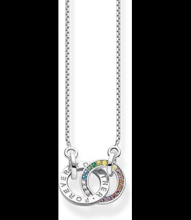 THOMAS SABO Collier Together KE1488-318-7-L55V pour femme avec deux anneaux de pierres multicolores en argent noirci