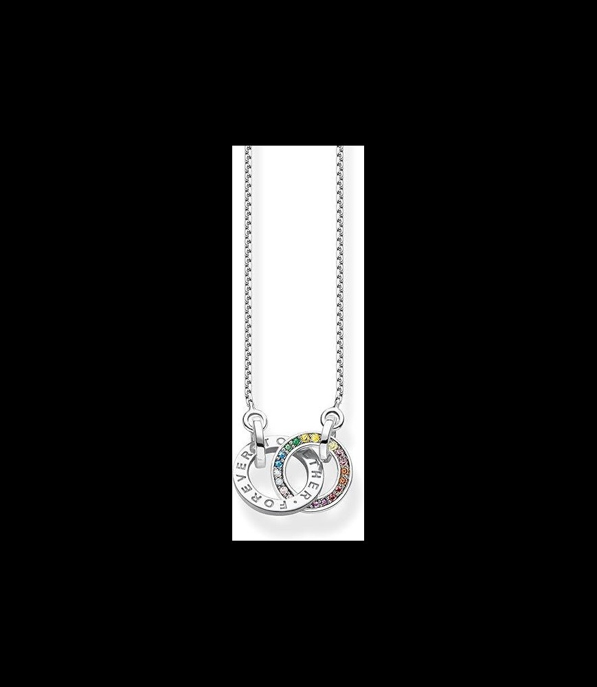 THOMAS SABO Collier Together KE1488-318-7-L55V pour femme avec deux anneaux de pierres multicolores en argent noirci