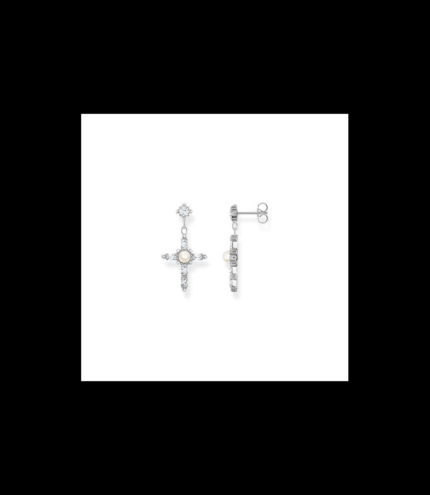 THOMAS SABO Boucles d'oreilles Croix Cross Romance blanc argent