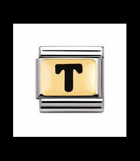 NOMINATION maillon lettre T noire fond doré