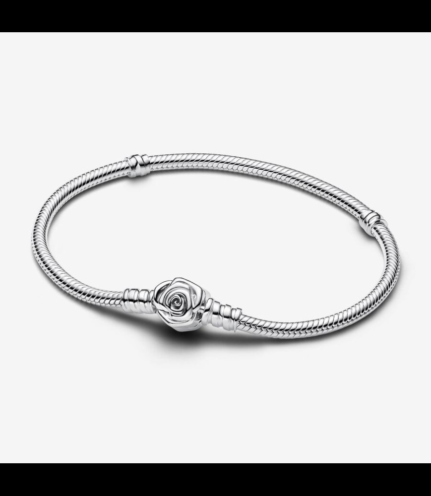 PANDORA Bracelet Maille Serpent Fermoir Rose en Fleur Pandora Moments
