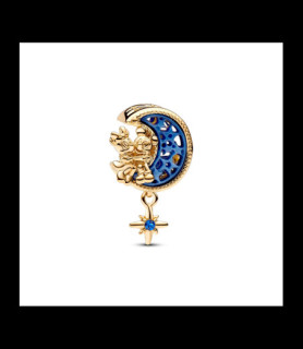 PANDORA Charm Pandora Croissant De Lune Disney Mickey & Minnie en métal doré, résine et nacre