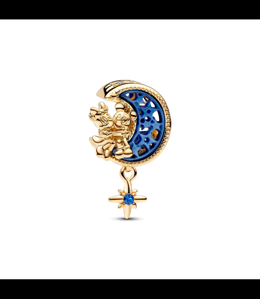 PANDORA Charm Pandora Croissant De Lune Disney Mickey & Minnie en métal doré, résine et nacre