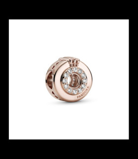 PANDORA Charm Pandora Signature o couronné pavé centre ouvert en métal doré rose et oxyde de zirconium
